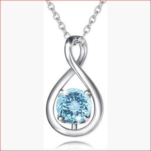 Sterling Silver Infinity Pendant Necklace with Aquamarine Birthstone
